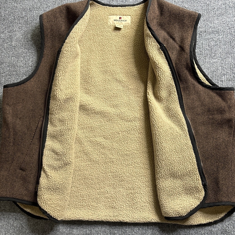Woolrich 412 Brown Vest Men's 2XL Wool Sherpa Lined Zip Front - Picture 8 of 8